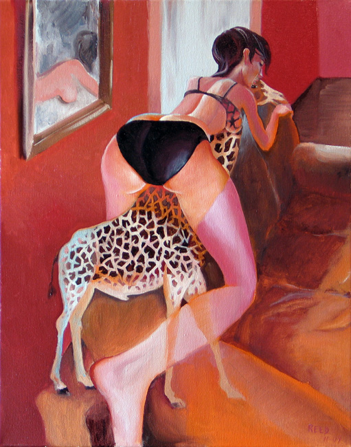 girl loves her giraffe - erotic painting